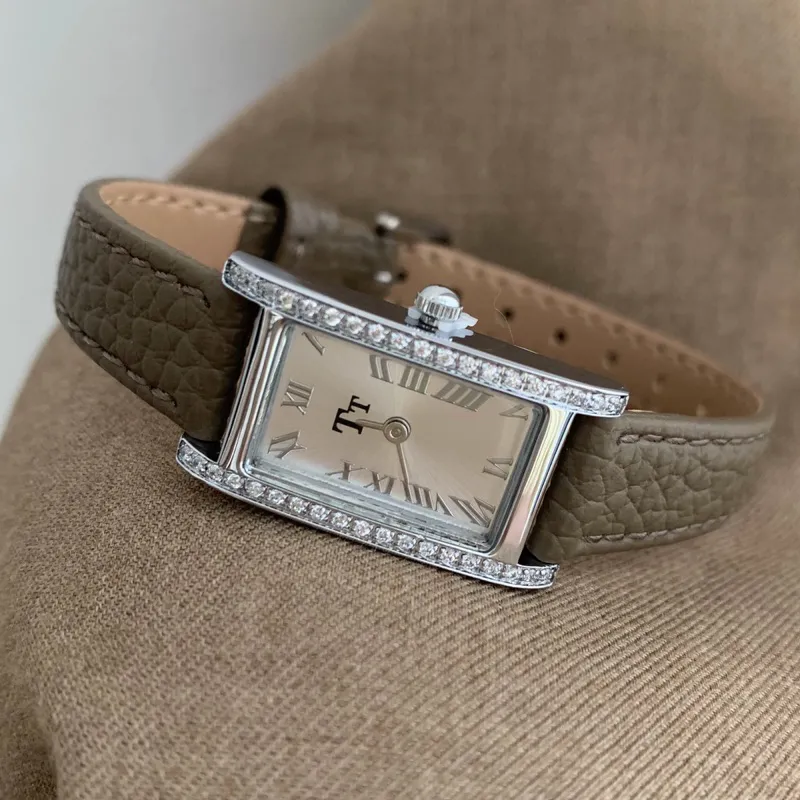 Diamond Rectangle Leather Quartz Timepiece