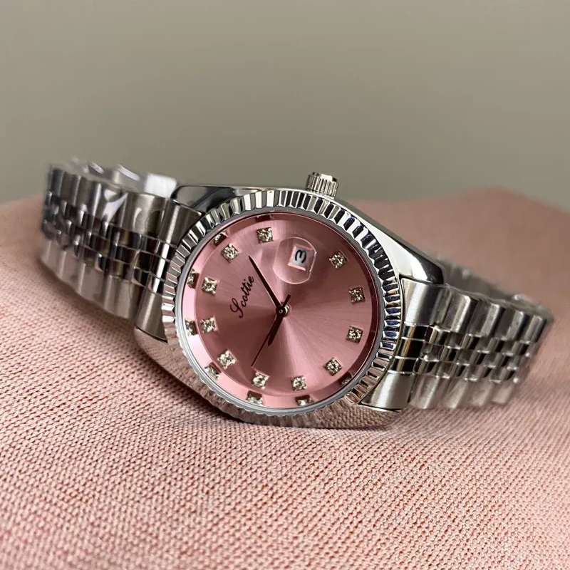 Blush Grace Timepiece: Pink Calendar Dial Watch