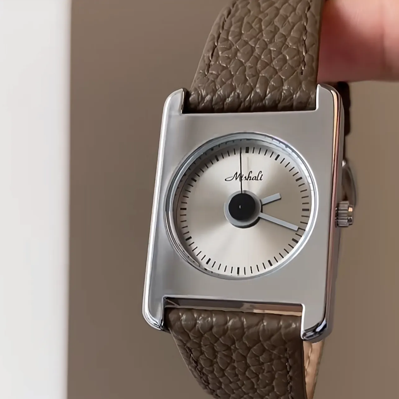 Litchi Luxe Timepiece: Square Leather Quartz Watch