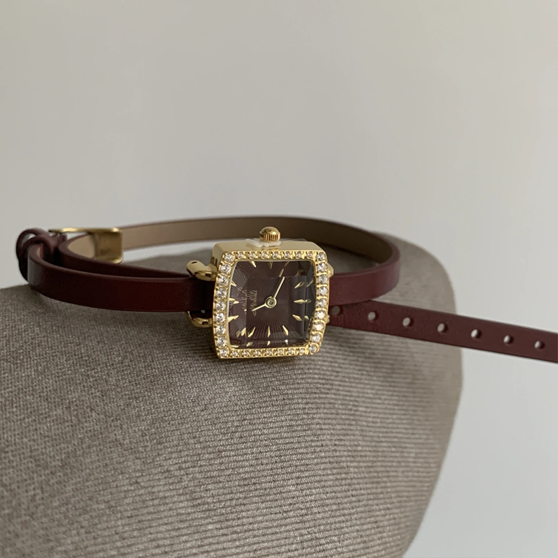 Ankara Red Leather Diamond-Studded Square Double-Strap Timepiece