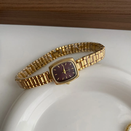 Golden Charm Timepiece: Rectangle Chain Watch