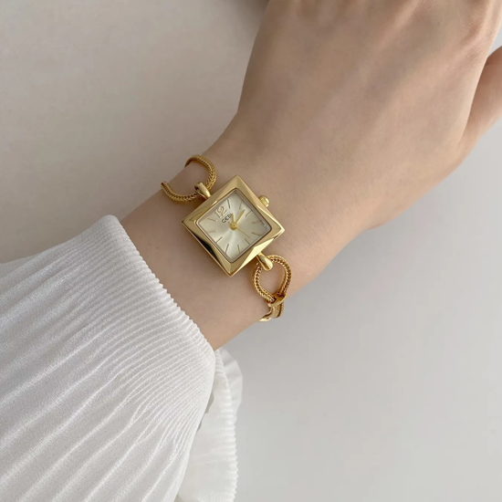 Golden Luxe Timepiece: Square Waterproof Chain Watch