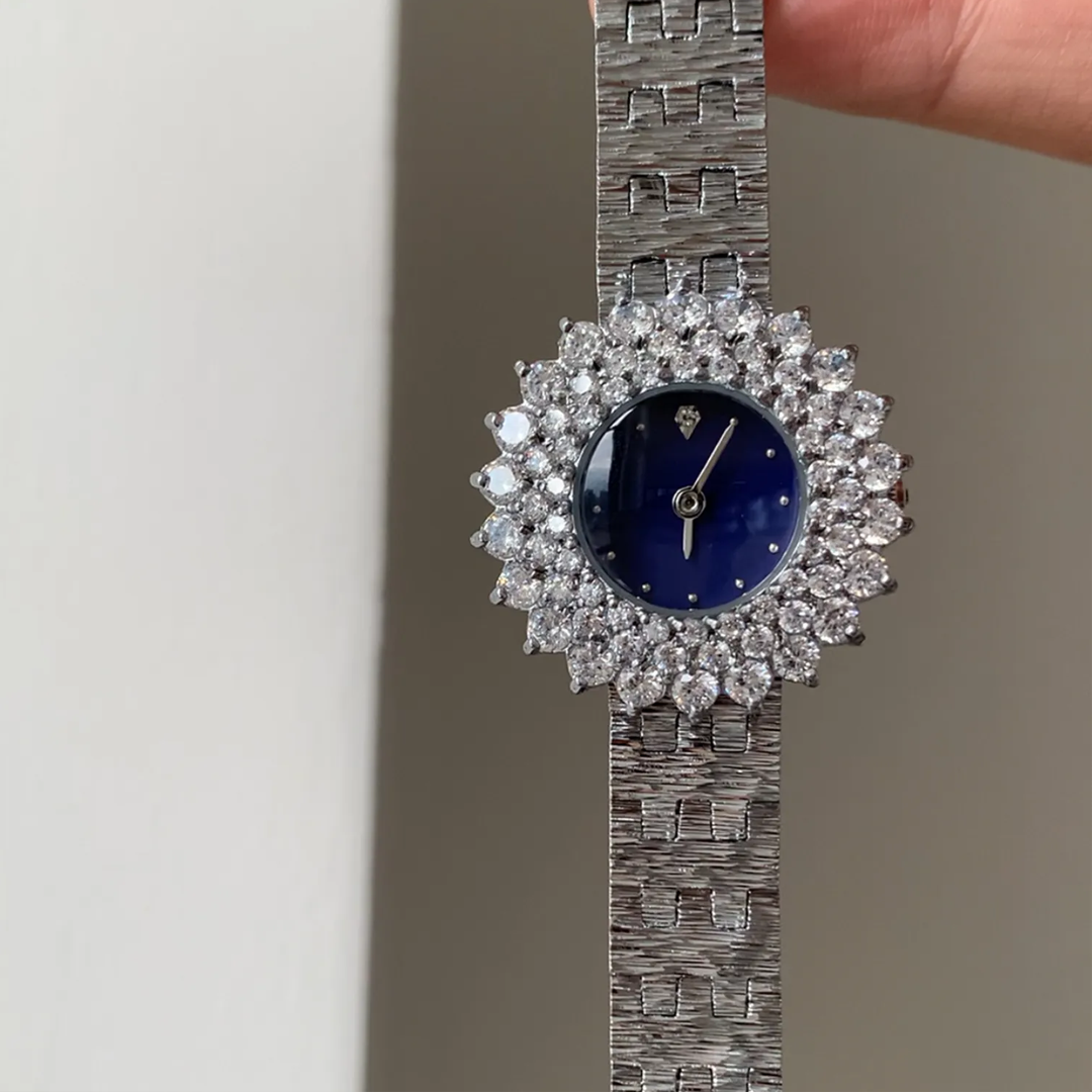 Radiant Sparkle Timepiece: Deep Blue and Zircon Crystal Watch