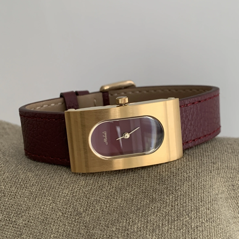 Crimson Luxe Timepiece: Ancona Red Leather & Steel Rectangular Watch