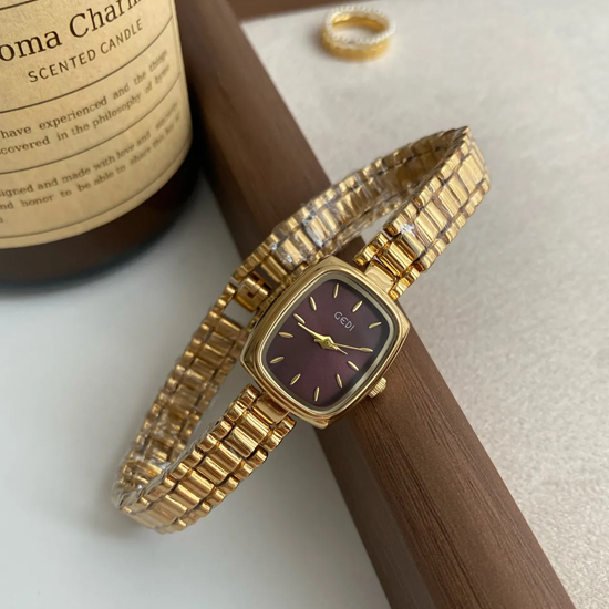 Golden Charm Timepiece: Rectangle Chain Watch